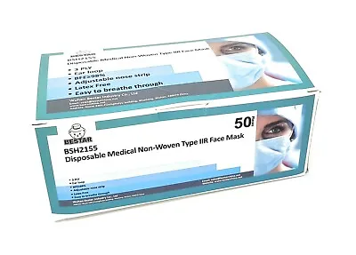 50 X Type IIR 2R Face Masks 3-Ply Medical Grade EN14683 Surgical Mask BFE >98% • £6.50